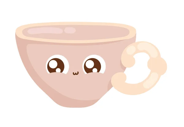 Kaffeetasse Kawaii Charakter Symbol Isoliert — Stockvektor