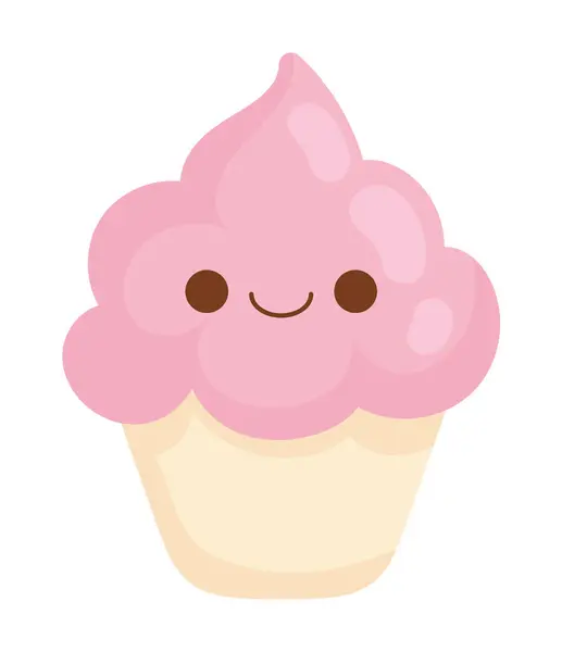 Cupcake Kawaii Alimento Icono Aislado — Archivo Imágenes Vectoriales