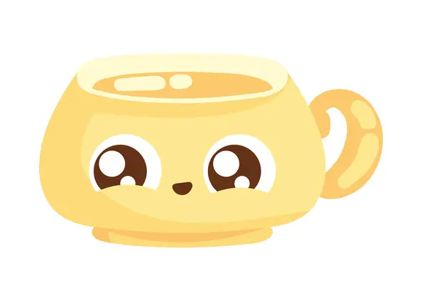 Kaffeetasse Kawaii Gelbes Symbol Isoliert — Stockvektor