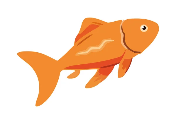 Cute Goldfish Swimming Blue Underwater Reef Icon Isolated — Stock Vector
