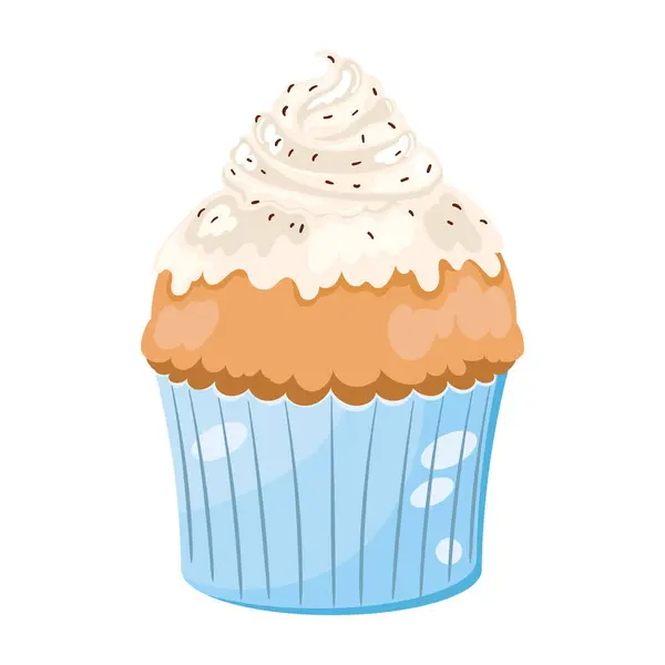 Cupcake Met Chocolade Hagelslag Pictogram Geïsoleerd — Stockvector