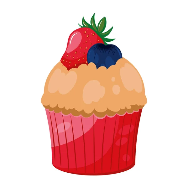 Cupcake Med Färsk Frukt Ikon Design Isolerad — Stock vektor