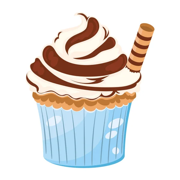 Cupcake Con Diseño Del Icono Crema Chocolate Aislado — Archivo Imágenes Vectoriales
