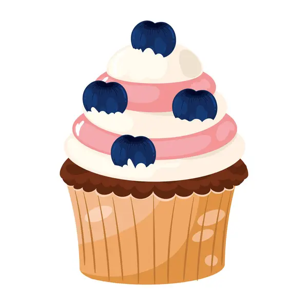 Cupcake Mit Blaubeeren Ikone Design Isoliert — Stockvektor