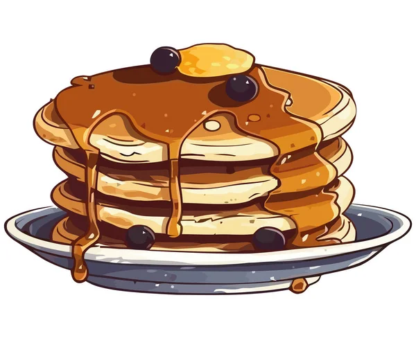 stock vector Stack of pancakes with syrup and berries. illustration