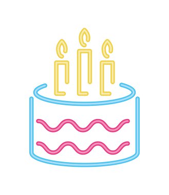 Neon partisi doğum günü pastası ışık simgesi izole