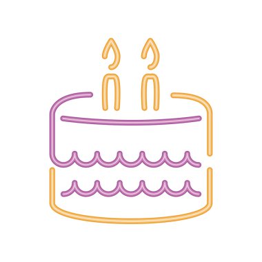 Neon partisinin doğum günü pastası parlak modern simge izole