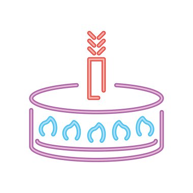 Neon partisi doğum günü pastası ikonu izole edildi