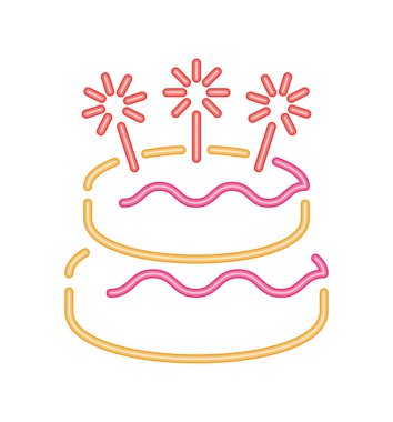 Neon partisi doğum günü pastası taze ikon izole