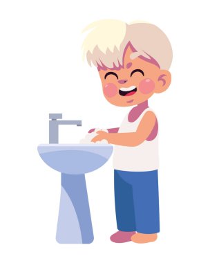 Çocuk ellerini yıkıyor sevimli izole ikon