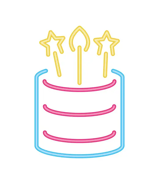 Изолированная Икона Торта День Рождения Неоновой Вечеринки — стоковый вектор