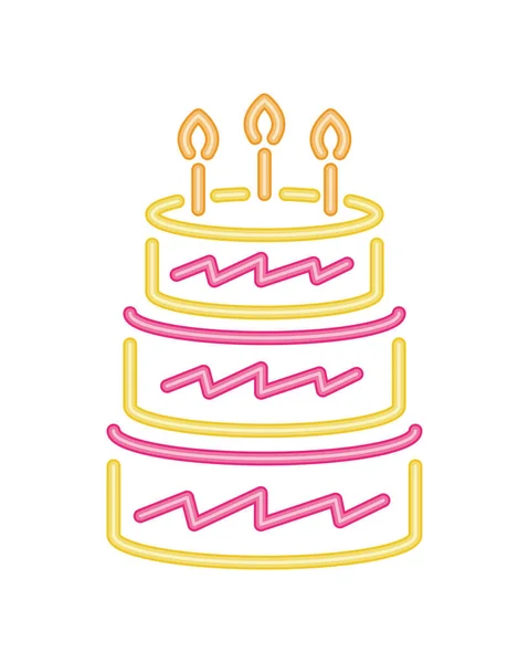 Neon Party Birthday Cake Bright Icon Isolated — Stock Vector