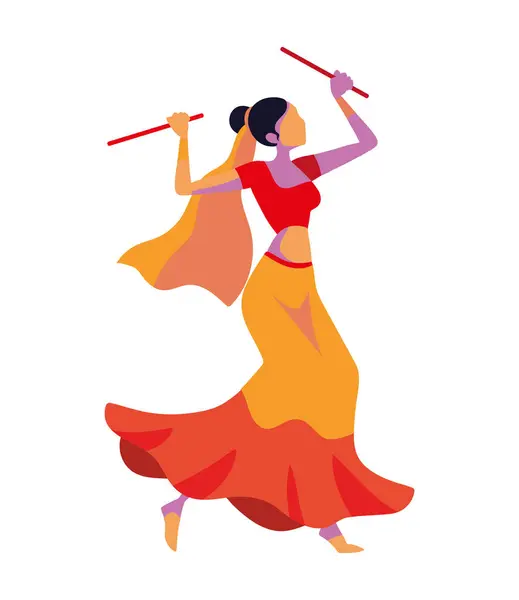 Navratri Dancer Young Woman Isolated Icon — Stock Vector