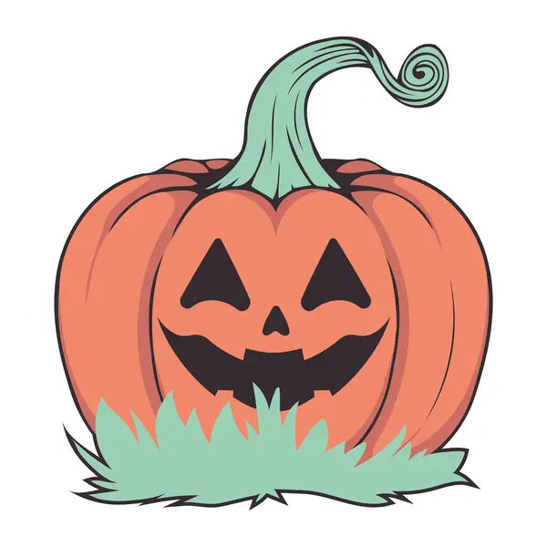 Halloween Abóbora Grama Ilustração Isolado — Vetor de Stock