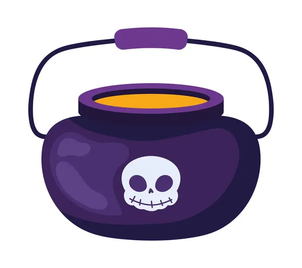Halloween Cauldron Skull Illustration Isolated — Stock Vector