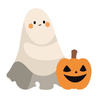 Cadılar bayramı hayaleti komik balkabağı çizimi izole