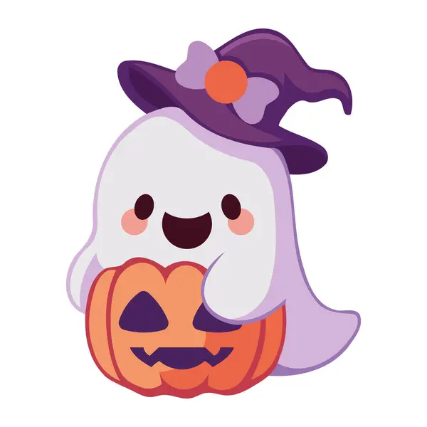 Halloween Fantasma Bruja Sombrero Ilustración Aislado — Vector de stock