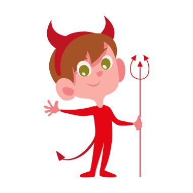 Cadılar bayramı kılık değiştirmiş şeytan çocuk çizimi izole edilmiş.