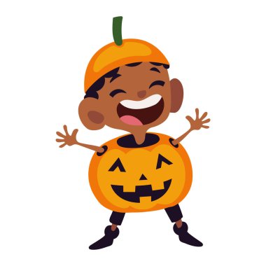 Cadılar bayramı maskeli balkabağı çocuk illüstrasyonu izole