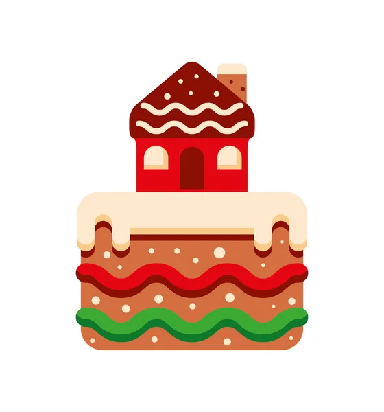 Kerstmis Dessert Brood Huis Illustratie Geïsoleerd — Stockvector
