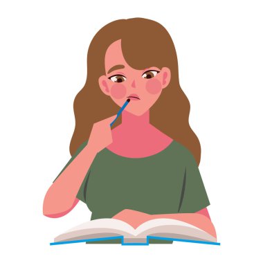 Tek başına kitap illüstrasyonuyla çalışan kadın.