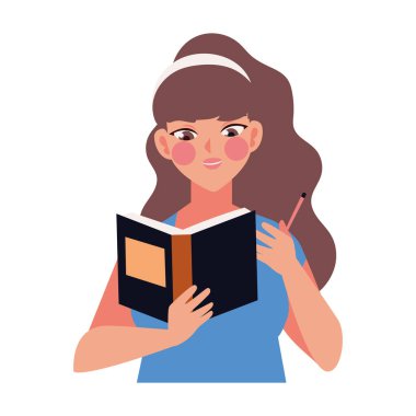 Tek başına kitap illüstrasyonuyla çalışan kadın.