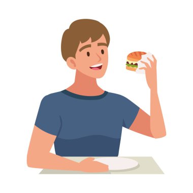 Burger yiyen bir adam izole edilmiş.