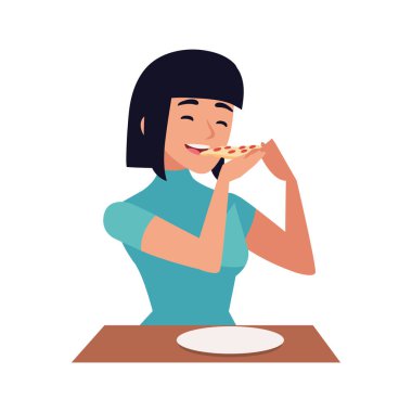 Pizza yiyen kadın izole edilmiş.