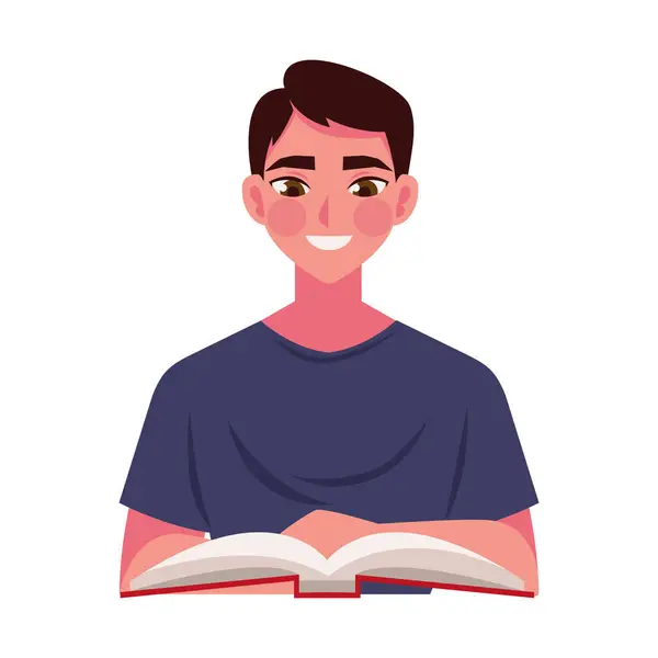 Pria Belajar Dengan Ilustrasi Buku Terisolasi - Stok Vektor