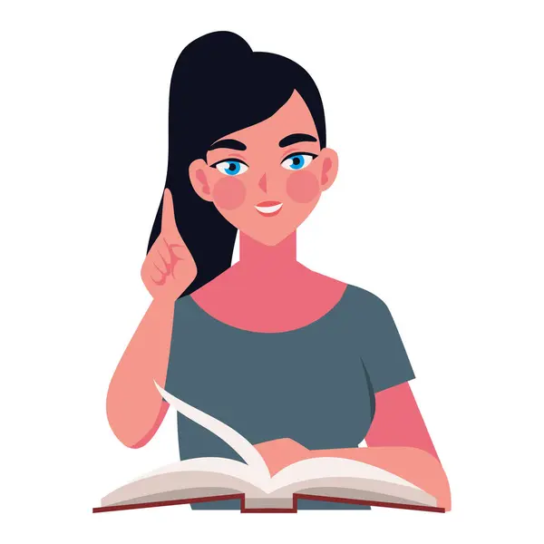 Okuma Öğrenim Gören Kadın Yalnız — Stok Vektör