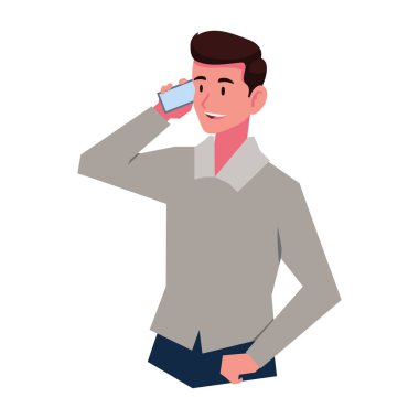 Akıllı telefon illüstrasyonunu kullanan iş adamı izole edildi