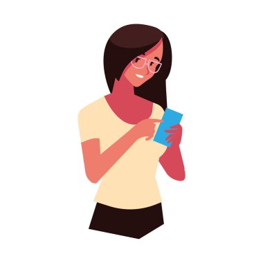 Gözlüklü akıllı telefon kullanan bir kadın.