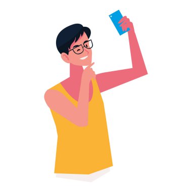 Erkek akıllı telefon illüstrasyonu kullanıyor.