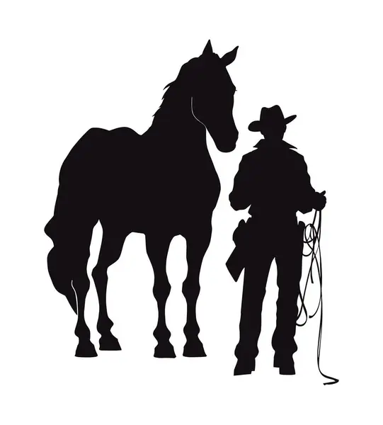 Cowboy Silhouette Horse Design Isolated — Stock Vector