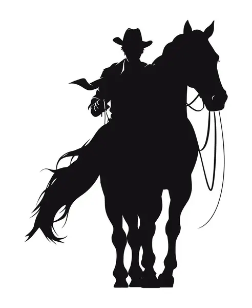 Cowboy Silhouet Paard Dier Geïsoleerd — Stockvector