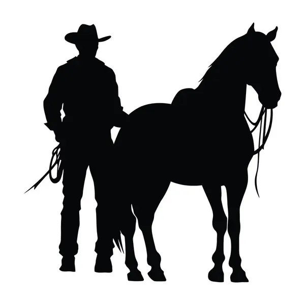 Cowboy Silhueta Ícone Cavalo Ilustração Isolada —  Vetores de Stock