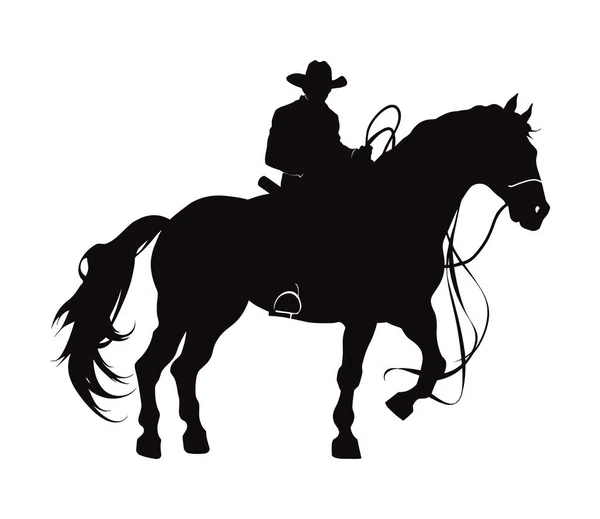 Cowboy Siluett Häst Action Illustration Isolerad — Stock vektor