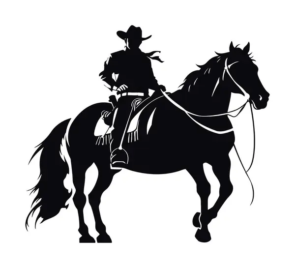 Cowboy Silhouette Horse Side View Isolated — Stock Vector