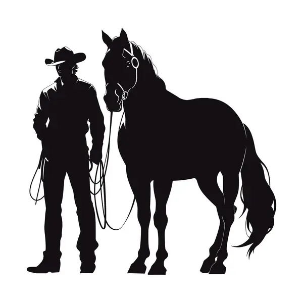 Cowboy Silhouette Horse Mammal Isolated — Stock Vector