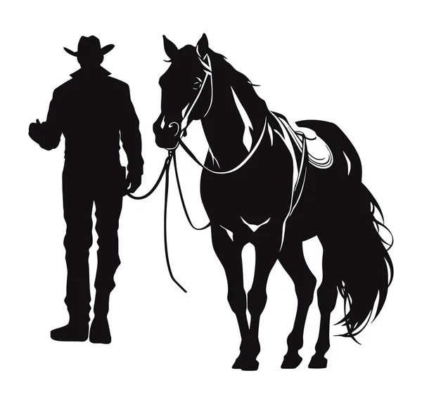 Cowboy Silhouette Horse Standing Isolated — Stock Vector