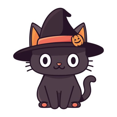 Cadılar Bayramı kedisi kara illüstrasyon izole