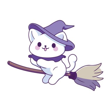 Süpürgedeki cadılar bayramı kedisi izole edilmiş