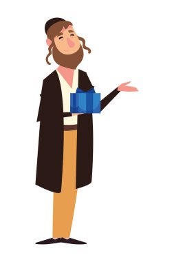 Hannuka Yahudi erkeği ve hediye illüstrasyonu izole edildi.