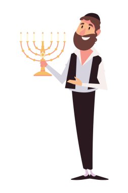 Menora çizimi izole edilmiş Hanuka Yahudisi.