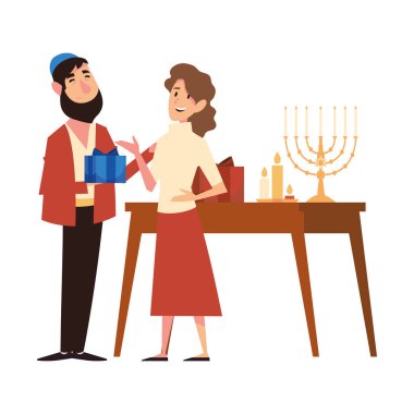Hanuka erkeği ve kadın illüstrasyonu