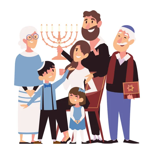 Hanukkah Familj Med Menorah Illustration Vektorgrafik