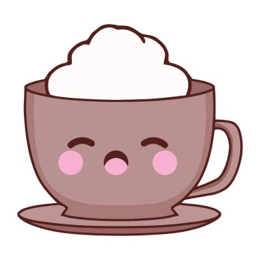 Kahve fincanı kawaii ve krem şanti illüstrasyonu