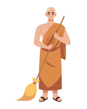 Süpürge resimli Budist keşiş