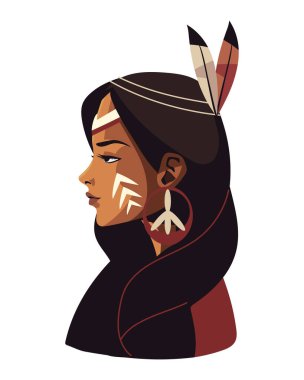 Amerikan yerlisi kız karakter çizimi