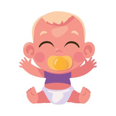 Emzik çizimi olan erkek bebek izole edilmiş.